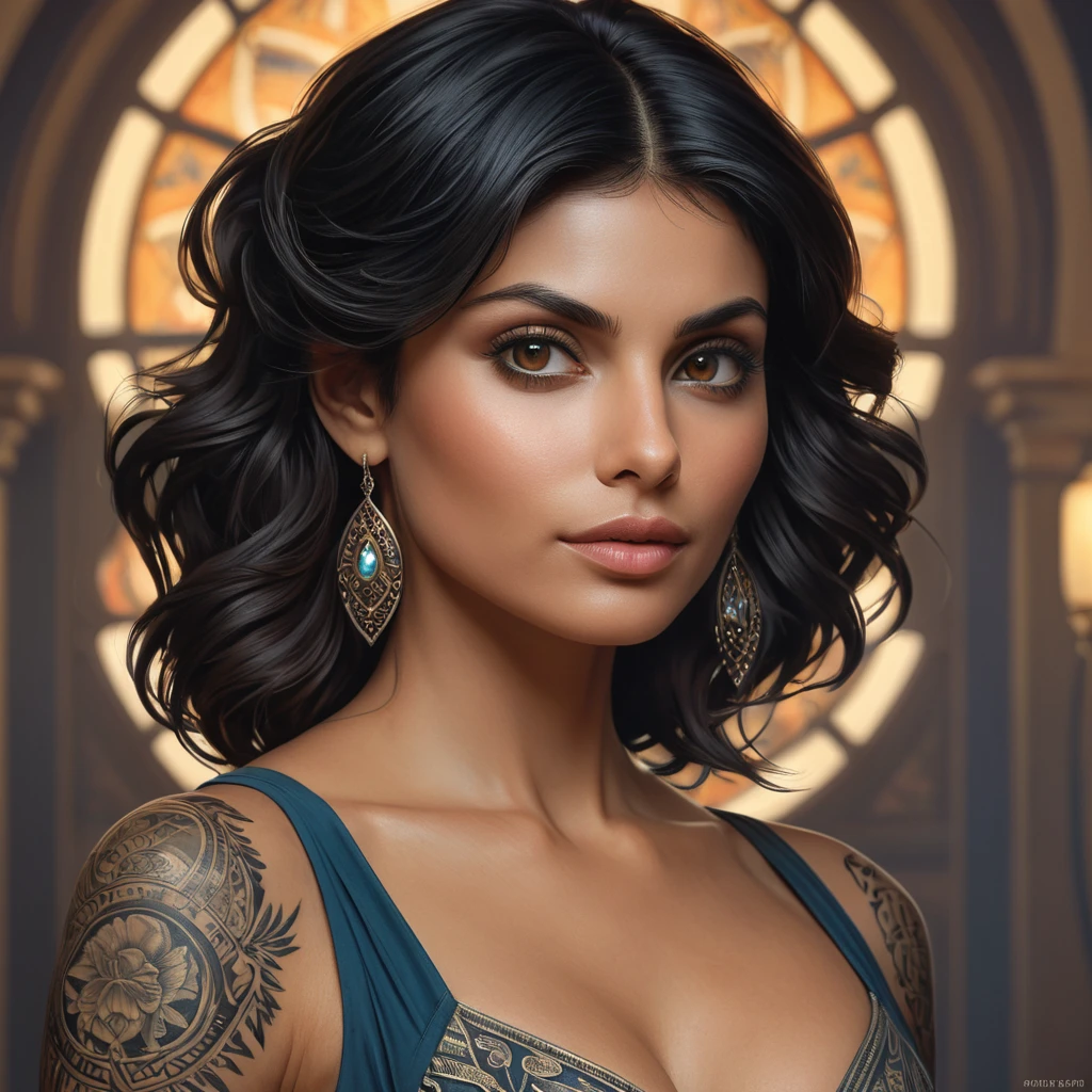 Matte portrait of Morena Baccarin with tattoos