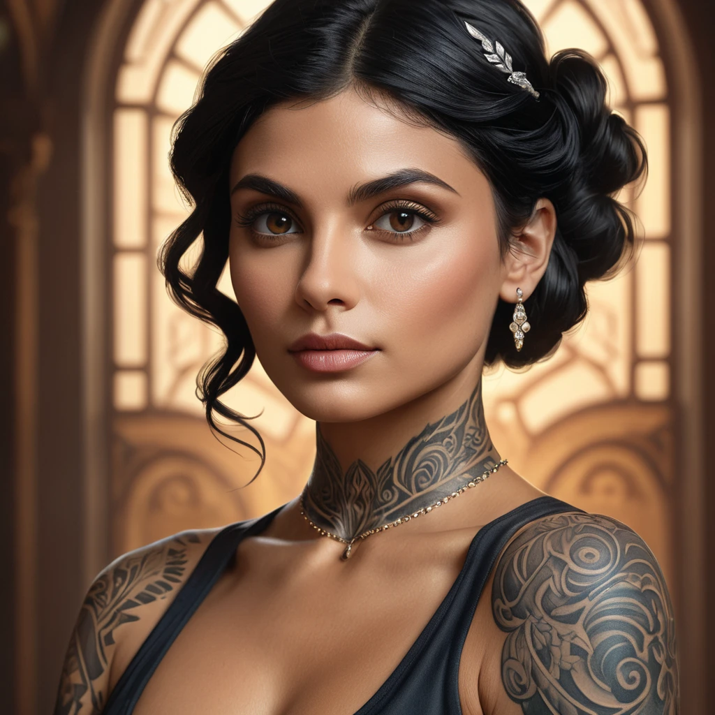 Matte portrait of Morena Baccarin with tattoos