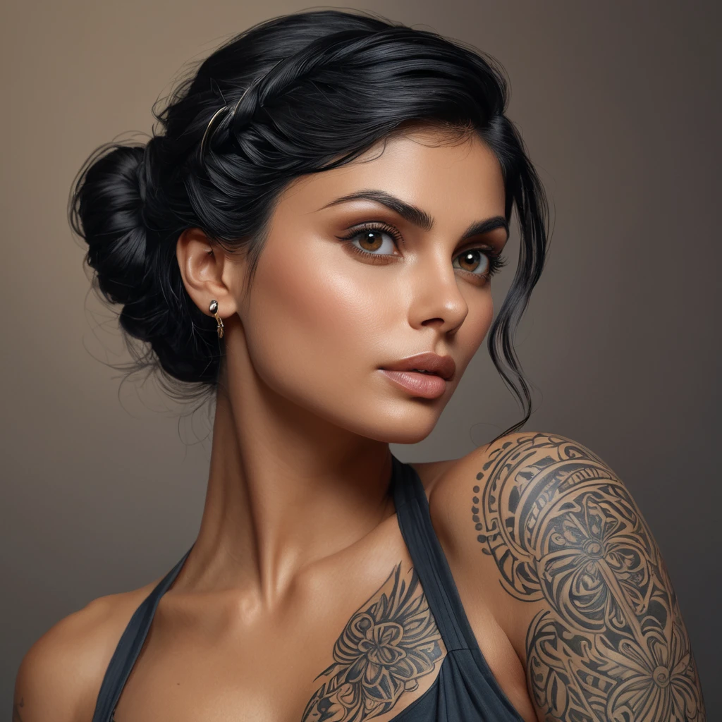 Matte portrait of Morena Baccarin with tattoos