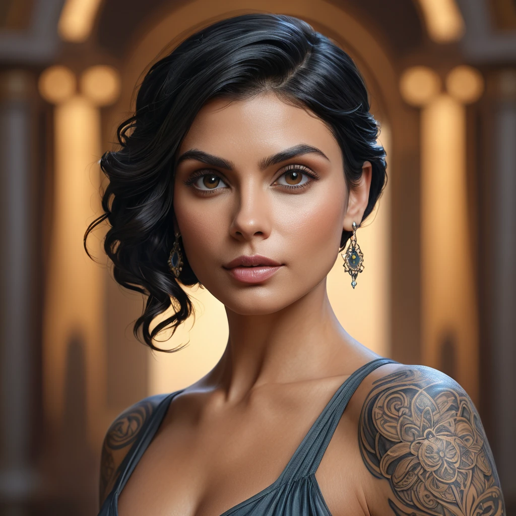 Matte portrait of Morena Baccarin with tattoos