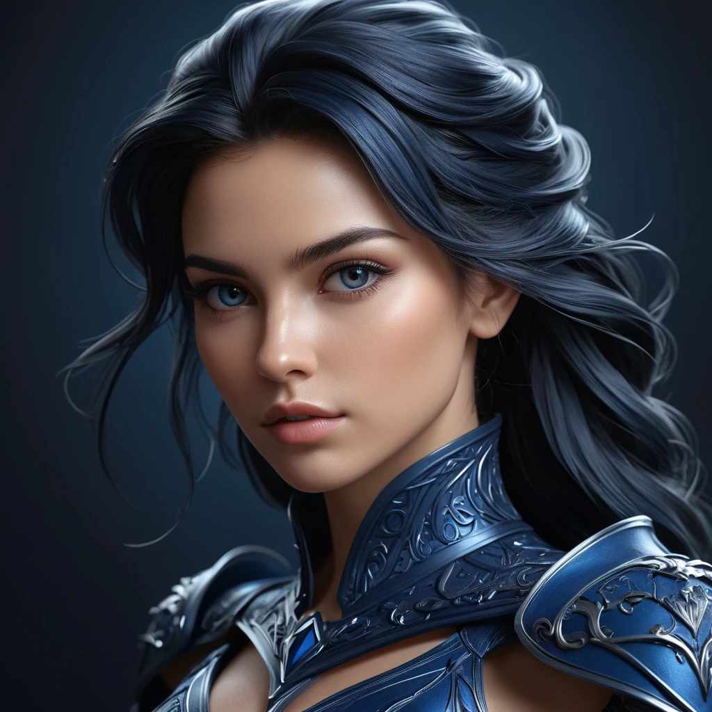 Alluring matte portrait of a fierce beautiful Vex in dark blue