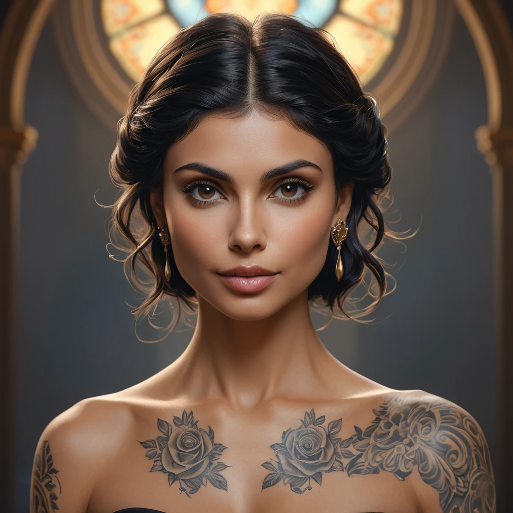 Matte portrait of Morena Baccarin with tattoos