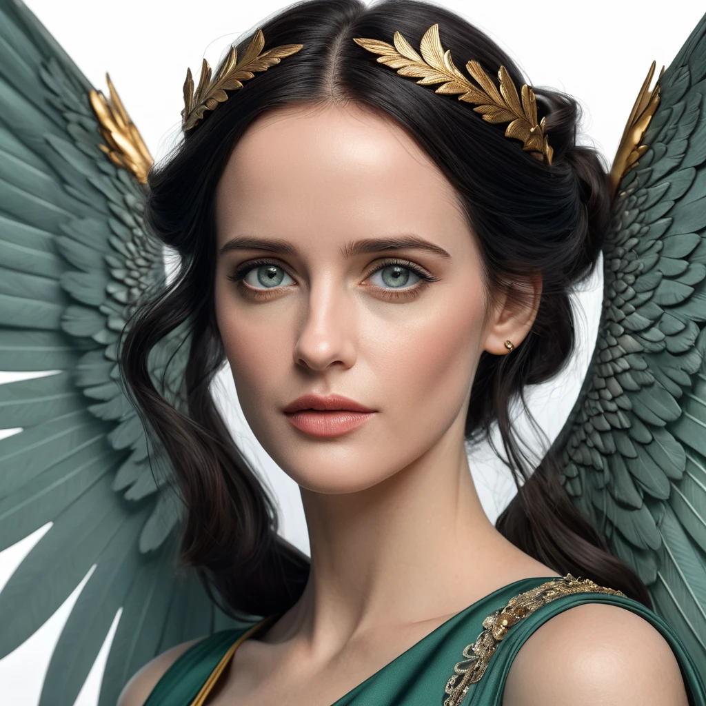 Alluring matte portrait of a beautiful Eva Green with wings