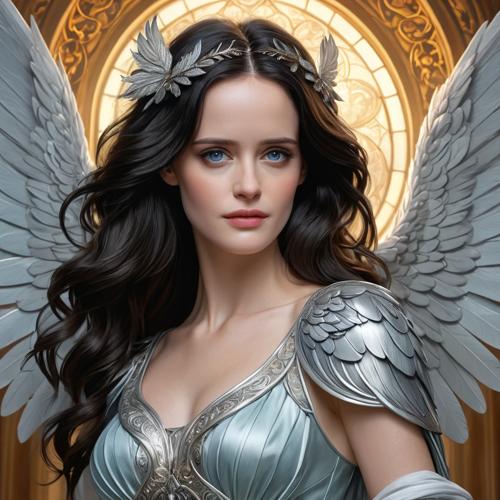 Alluring matte portrait of a beautiful Eva Green with wings