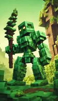 Minecraft  enemy in green setting, 4k, 3D Rendering, Pixel Art by Dan Mumford, Greg Rutkowski, WLOP