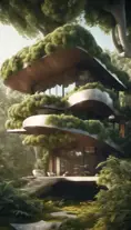 Beautiful futuristic organic house made from imaginary plants in a forest, 8k, Award-Winning, Highly Detailed, Beautiful, Epic, Octane Render, Unreal Engine, Radiant, Volumetric Lighting by Greg Rutkowski