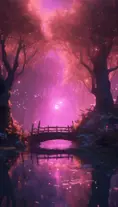 A magical pond in a fantasy forest with glowing trees at night, 4k, HQ, Intricate, Artstation, Cinematic Lighting, Photo Realistic, Sharp Focus, Unreal Engine, Dark