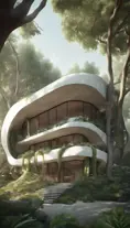 Beautiful futuristic organic house made from imaginary plants in a forest, 8k, Award-Winning, Highly Detailed, Beautiful, Epic, Octane Render, Unreal Engine, Radiant, Volumetric Lighting by WLOP