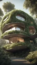 Beautiful futuristic organic house made from imaginary plants in a forest, 8k, Award-Winning, Highly Detailed, Beautiful, Epic, Octane Render, Unreal Engine, Radiant, Volumetric Lighting by WLOP