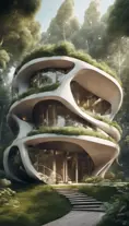 Beautiful futuristic organic house made from imaginary plants in a forest, 8k, Award-Winning, Highly Detailed, Beautiful, Epic, Octane Render, Unreal Engine, Radiant, Volumetric Lighting by Stefan Kostic