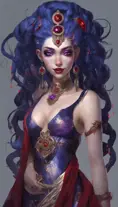 A pale snake skin woman with striking violet-red eyes and full lips curved into a cold, calculating smile. Her dynamic midnight blue hair is styled in intricate braids, adorned with shimmering gems. She possesses large, heavy cleavage and wears form-fitting robes of deep crimson and ebony, with a decorated bodice featuring intricate patterns and arcane sigils that reveal her mastery of dark magic. The woman stands confidently in a hyper-detailed tavern background. Powerful and muscular, this gothic and fantasy character is inspired by trending Artstation concepts. The scene is beautifully lit to emphasize her enchanting yet sinister presence. Channeling the artistic style of Stanley Artgerm Lau, the resulting image should be high-quality, detailed, and a true masterpiece—created in high resolution, extremely detailed, and presented in 8k and HD quality, reminiscent of 8k photography, suitable for the world of DnD., 8k, Hyper Detailed, Powerful, Gothic and Fantasy, Trending on Artstation, Beautiful, DnD, Beautifully Lit, Naturalism, Fantasy, Muscular, Hyper Realistic by Stanley Artgerm Lau