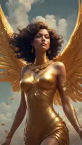 A visually striking masterpiece capturing a woman running through clouds of luminous gold dust. Exquisite details, top-quality composition, and an official aesthetic create an extremely detailed work of art, reflecting the ethereal beauty of this captivating moment., 8k, Egyptian Mythology, Beautiful, Ethereal, Comic, Photo Realistic, Realistic, Artgerm, Unreal Engine, Comics by Stanley Artgerm Lau