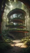 Beautiful futuristic organic house made from imaginary plants in a forest, 8k, Award-Winning, Highly Detailed, Beautiful, Epic, Octane Render, Unreal Engine, Radiant, Volumetric Lighting by WLOP