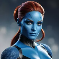 Alluring matte portrait of a beautiful Mystique from Xmen in the style of Stefan Kostic, 8k, Highly Detailed, Intricate, Half Body, Realistic, Sharp Focus, Volumetric Lighting, Fantasy, Elegant by Stanley Artgerm Lau, Greg Rutkowski