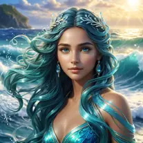 "magical ocean goddess", water, spray, waves, flowing hair, head and shoulders portrait, finely drawn eyes, 8k, Fantasy