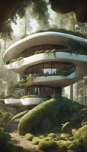 Beautiful futuristic organic house made from imaginary plants in a forest, 8k, Award-Winning, Highly Detailed, Beautiful, Epic, Octane Render, Unreal Engine, Radiant, Volumetric Lighting by Greg Rutkowski