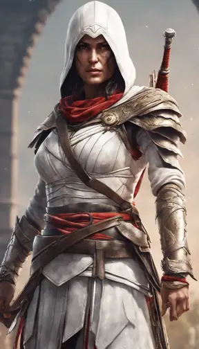 Kassandra from Assassins Creed in white armor, 8k, Highly Detailed, Artstation, Beautiful, Digital Illustration, Sharp Focus, Unreal Engine, Concept Art