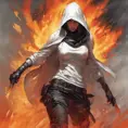 Female White Assassin emerging from a firey fog of battle, ink splash, Highly Detailed, Vibrant Colors, Ink Art, Fantasy, Dark by Stanley Artgerm Lau