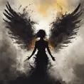 Silhouette of an Angel emerging from the fog of war, ink splash, Highly Detailed, Vibrant Colors, Ink Art, Fantasy, Dark by Stanley Artgerm Lau