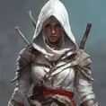 White hooded female assassin from Assassin's Creed, Highly Detailed, Unreal Engine, Volumetric Lighting, Vibrant Colors, Ink Art, Fantasy, Dark by Peter Mohrbacher