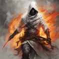 White Assassin emerging from a firey fog of battle, ink splash, Highly Detailed, Vibrant Colors, Ink Art, Fantasy, Dark by Stanley Artgerm Lau