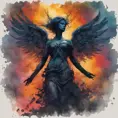 Silhouette of an Angel emerging from the fog of war, ink splash, Highly Detailed, Vibrant Colors, Ink Art, Fantasy, Dark by Stanley Artgerm Lau