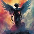 Silhouette of an Angel emerging from the fog of war, ink splash, Highly Detailed, Vibrant Colors, Ink Art, Fantasy, Dark by Stanley Artgerm Lau