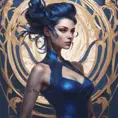 Alluring matte portrait of a beautiful Vayne in dark blue, 8k, Highly Detailed, Intricate, Half Body, Realistic, Sharp Focus, Volumetric Lighting, Fantasy, Elegant by Stanley Artgerm Lau, Alphonse Mucha, WLOP, Stefan Kostic