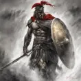 Achilles emerging from the fog of battle, Highly Detailed, Color Splash, Ink Art, Fantasy, Dark by Stanley Artgerm Lau