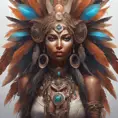 A visionary painting of a single alluring electronic mystical tribal goddess surrounded by feathers and gemstones, 8k, Highly Detailed, Intricate, Artstation, Matte Painting, Sharp Focus, Volumetric Lighting, Concept Art by Stanley Artgerm Lau, Greg Rutkowski