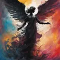 Silhouette of an Angel emerging from the fog of war, ink splash, Highly Detailed, Vibrant Colors, Ink Art, Fantasy, Dark by Stanley Artgerm Lau