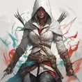 White hooded female assassin from Assassin's Creed, Highly Detailed, Vibrant Colors, Ink Art, Fantasy, Dark by Peter Mohrbacher