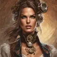 Steampunk portrait of Alessandra Ambrosio, Highly Detailed, Intricate, Artstation, Beautiful, Digital Painting, Sharp Focus, Concept Art, Elegant