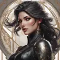 Alluring matte portrait of a beautiful Fiora wearing black leather, 8k, Highly Detailed, Intricate, Half Body, Realistic, Sharp Focus, Volumetric Lighting, Fantasy, Elegant by Stanley Artgerm Lau, Alphonse Mucha, WLOP, Stefan Kostic