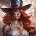 Matte portrait of Miss Fortune from League of Legends with tattoos, 8k, Highly Detailed, Powerful, Alluring, Artstation, Magical, Digital Painting, Photo Realistic, Sharp Focus, Volumetric Lighting, Concept Art by Stanley Artgerm Lau, Alphonse Mucha, Greg Rutkowski