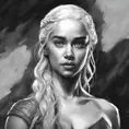 Black & White portrait of Daenerys Targaryen, Highly Detailed, Intricate, Artstation, Beautiful, Digital Painting, Sharp Focus, Concept Art, Elegant