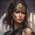 Alluring matte portrait of a beautiful Kassandra wearing black leather, 8k, Highly Detailed, Intricate, Half Body, Realistic, Sharp Focus, Volumetric Lighting, Fantasy, Elegant by Stanley Artgerm Lau, Alphonse Mucha, WLOP, Stefan Kostic