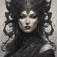 Alluring matte portrait of the beautiful goddess of death Ker in black, 8k, Highly Detailed, Intricate, Realistic, Sharp Focus, Volumetric Lighting, Fantasy, Elegant by Stanley Artgerm Lau, Alphonse Mucha, WLOP