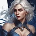 Alluring matte portrait of a beautiful Ciri wearing dark blue, 8k, Highly Detailed, Intricate, Half Body, Realistic, Sharp Focus, Volumetric Lighting, Fantasy, Elegant by Stanley Artgerm Lau, Alphonse Mucha, WLOP, Stefan Kostic