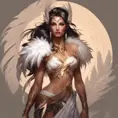 Alluring matte portrait of a beautiful Nidalee wearing feathers, 8k, Highly Detailed, Intricate, Half Body, Realistic, Sharp Focus, Volumetric Lighting, Fantasy, Elegant by Stanley Artgerm Lau, Alphonse Mucha, WLOP