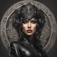 Alluring matte portrait of the beautiful goddess Selena in black leather in the style of Stefan Kostic, 8k, Highly Detailed, Intricate, Realistic, Sharp Focus, Volumetric Lighting, Fantasy, Elegant by Stanley Artgerm Lau, Alphonse Mucha, WLOP