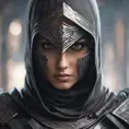 Alluring highly detailed matte portrait of beautiful female ninja wearing Assassin Creed armor in the style of Stefan Kostic, 8k, High Definition, Highly Detailed, Intricate, Half Body, Realistic, Sharp Focus, Fantasy, Elegant