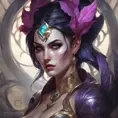 Matte portrait of Morgana from League of Legends with tattoos, 8k, Highly Detailed, Powerful, Alluring, Artstation, Magical, Digital Painting, Photo Realistic, Sharp Focus, Volumetric Lighting, Concept Art by Stanley Artgerm Lau, Alphonse Mucha, Greg Rutkowski