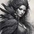 Raven, Highly Detailed, Intricate, Color Splash, Ink Art, Fantasy, Dark by Stanley Artgerm Lau