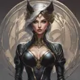 Alluring matte portrait of a beautiful Sona wearing black leather, 8k, Highly Detailed, Intricate, Half Body, Realistic, Sharp Focus, Volumetric Lighting, Fantasy, Elegant by Stanley Artgerm Lau, Alphonse Mucha, WLOP