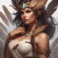 Alluring matte portrait of a beautiful Nidalee wearing feathers, 8k, Highly Detailed, Intricate, Half Body, Realistic, Sharp Focus, Volumetric Lighting, Fantasy, Elegant by Stanley Artgerm Lau, Alphonse Mucha, WLOP