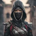 Alluring highly detailed matte portrait of beautiful female ninja wearing Assassin Creed armor in the style of Stefan Kostic, 8k, High Definition, Highly Detailed, Intricate, Half Body, Realistic, Sharp Focus, Fantasy, Elegant