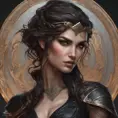 Alluring matte portrait of a beautiful Kassandra wearing black leather, 8k, Highly Detailed, Intricate, Half Body, Realistic, Sharp Focus, Volumetric Lighting, Fantasy, Elegant by Stanley Artgerm Lau, Alphonse Mucha, WLOP, Stefan Kostic