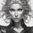 Alluring matte portrait of a beautiful A2 in black leather, 8k, Highly Detailed, Intricate, Half Body, Realistic, Sharp Focus, Volumetric Lighting, Fantasy, Elegant by Stanley Artgerm Lau, Alphonse Mucha, WLOP, Stefan Kostic