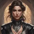 Alluring matte portrait of a beautiful Kassandra wearing black leather, 8k, Highly Detailed, Intricate, Half Body, Realistic, Sharp Focus, Volumetric Lighting, Fantasy, Elegant by Stanley Artgerm Lau, Alphonse Mucha, WLOP, Stefan Kostic